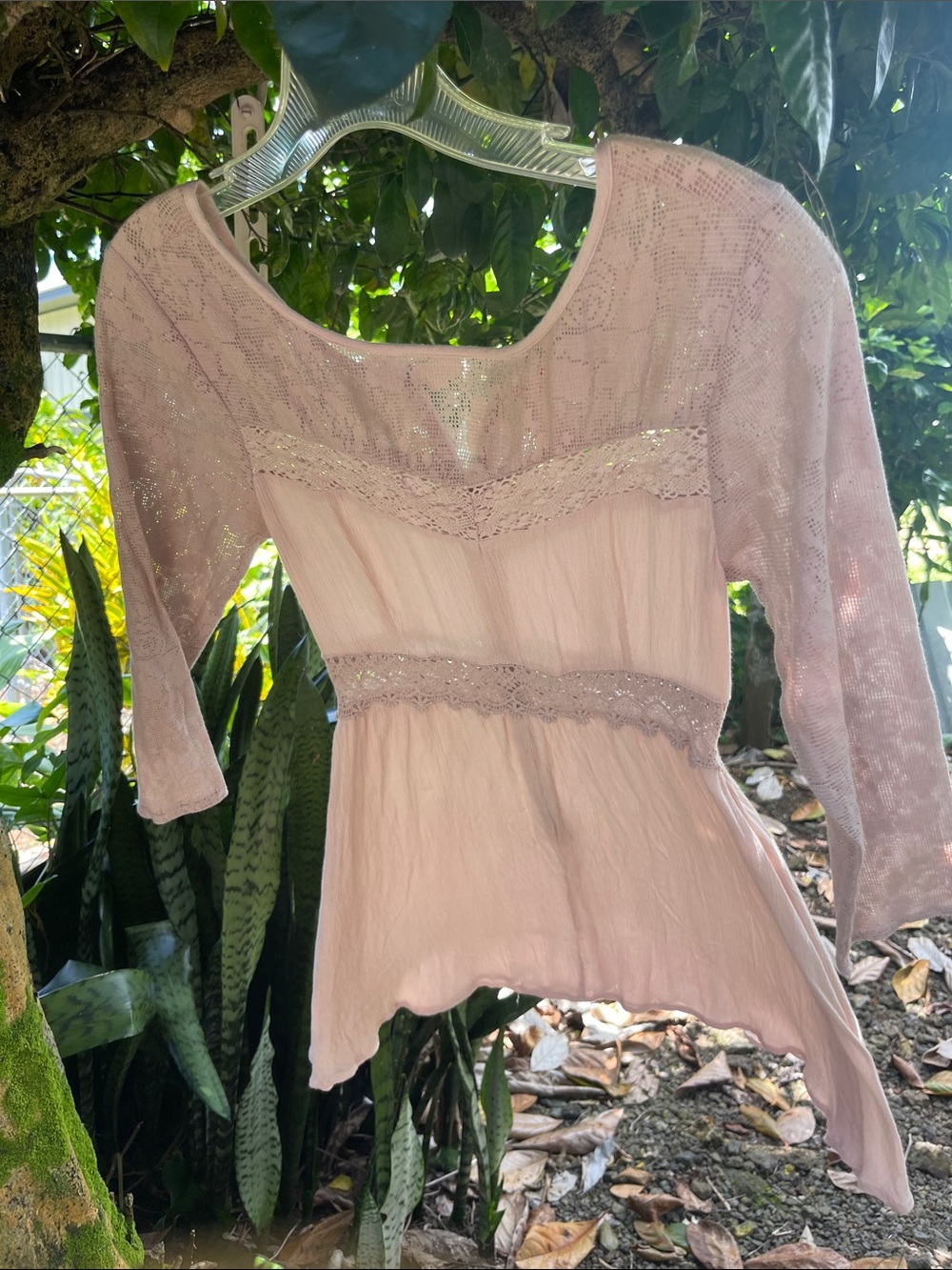 Pinky Pale Pink Long Sleeve Lace Bodice Dress